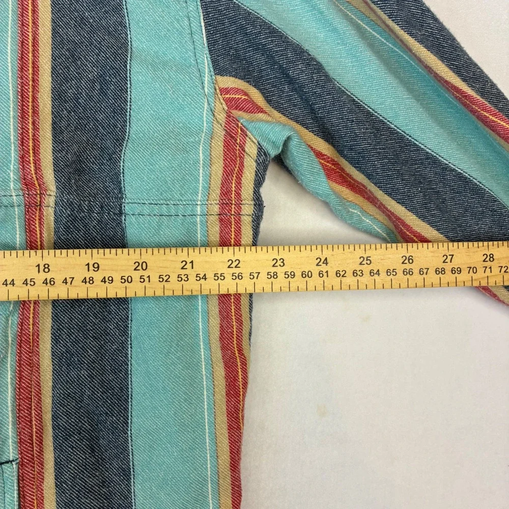 Quiksilver Baja Hoodie Men S Teal Blue Red Striped Pullover Anorak Surf Shirt
